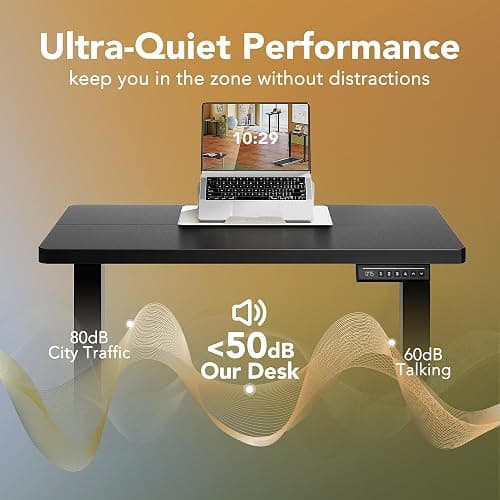 HUANUO 48" x 24" Electric Standing Desk Adjustable Height, 4 Memory Height Settings, Headphone Hook, Cable Manager, Sit Stand Up Desk for Home Office & Computer Workstation, Black thumbnail 7