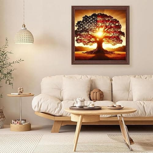 JXDXDJ 5D Diamond Painting Kits for Beginners,Ancient Tree Full Drill Diamond Art Kits for Adults,DIY American Flag Round Diamond Dots for Adults Crafts,Gem Painting Home Wall Decor 13.78x13.78 Inch thumbnail 2