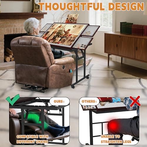Doerpuz Puzzle Table with Folding Legs, 1500 Pieces Puzzle Table for Adults with Drawers, Cover, Wheels, 5 Adjustable Up Angles Wooden Jigsaw Puzzle Board for All Ages thumbnail 4