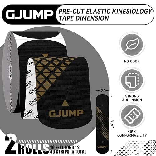 GJUMP Kinesiology Tape, Precut Athletic Sports Tape 40 Strips (2 Rolls), Waterproof Breathable Muscle Tape for Pain Relief & Joint Support thumbnail 5