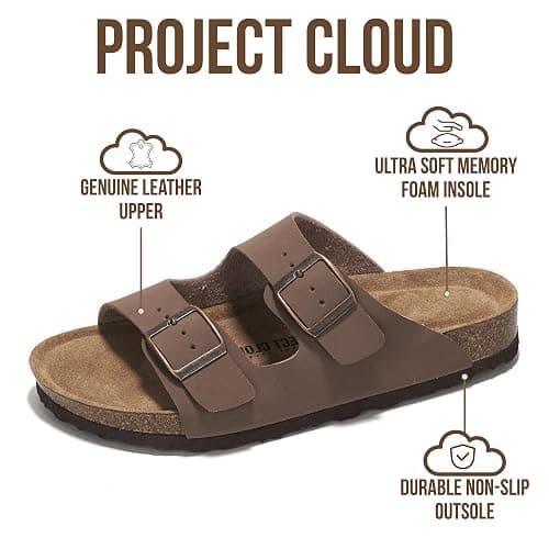 Project Cloud 100% Genuine Leather Flat Sandals For Women 2026 Cork Footbed Womens Sandals with Memory Foam and arch support Vacation Essentials Slides for Women Footwear (Venita) thumbnail 3