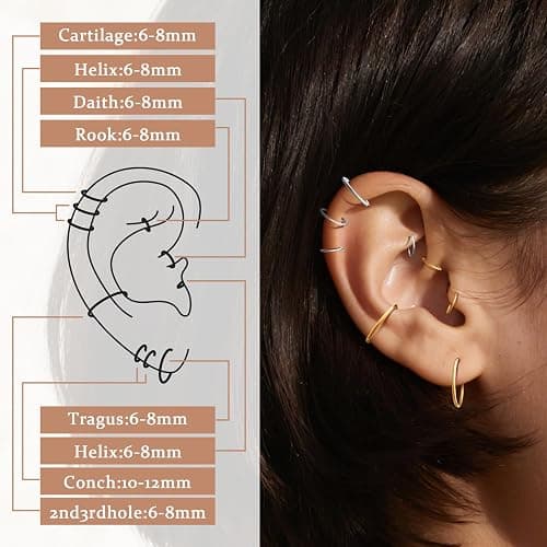 Hypoallergenic Nose Rings Hoops Set for Women Men: 8Pcs 18G Gold/Silver 316L Surgical Stainless Steel Nose Hoops Hinged Clicker Septum Rings for Nose Cartilage Body Piercing Jewelry 6mm 8mm 10mm 12mm thumbnail 3