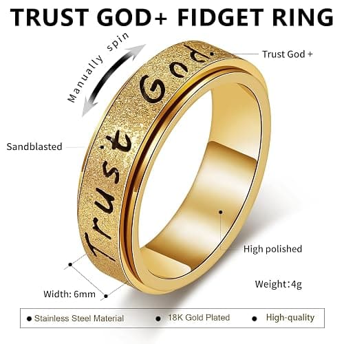 AmorArtSky Trust God Fidget Spinner Ring for Women & Men - Anxiety Relief 18K Gold Plated Stainless Steel, Hypoallergenic Fidget Gift for Her,Size 6/7/8/9/10 thumbnail 7