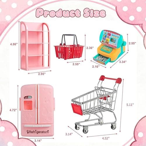 164Pcs Mini Shopping Cart Basket Miniature Food Drink Toy Supermarket Metal Handcart Trolley DollHouse Store Grocery Accessories Kitchen Play Game Party Model Shelves Cash Register Refrigerator Fridge thumbnail 3