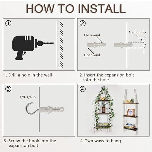 Hanging Shelf with Vine Lights, Macrame Plant Wall Shelf, Wall Storage with Handmade Woven Ropes, 3 Tier Floating Shelf, Boho Room Decor Aesthetic for Succulents, Bedroom, Living Room, Bathroom thumbnail 6