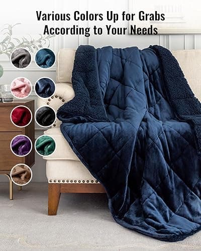 Sivio Weighted Blanket for Adult, 15lbs Sherpa Fleece Heavy Blanket Warm and Cozy Fluffy Throw, 60x80 Inch, Navy Blue thumbnail 7