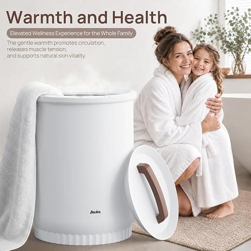 Asuka Towel Warmer, Large Towel Warmer for Bathroom with Wood Handle, 4 Delay Settings&Auto Shut Off, Towel Warmer Bucket Fits Two 40"X70" Oversized Towels, Bathrobes, Blankets, PJ's and More, White thumbnail 2