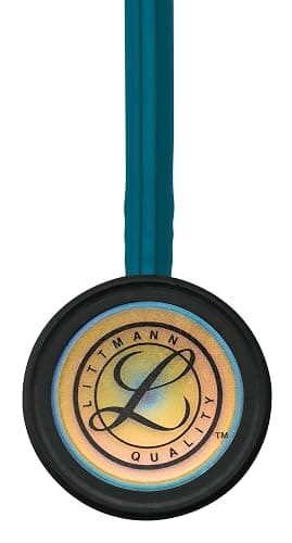 3M Littmann Classic III Monitoring Stethoscope, 5807, More Than 2X as Loud, Weighs Less, Stainless Steel Rainbow-Finish Chestpiece, 27" Caribbean Blue Tube, Brass Stem and Headset thumbnail 2