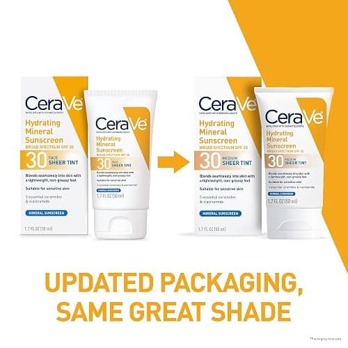 CeraVe Hydrating Mineral Sunscreen SPF 30 with Sheer Tint, Tinted Mineral Sunscreen with Zinc Oxide & Titanium Dioxide, Blends Seamlessly For Healthy Glow, Medium, 1.7 Fluid Ounce thumbnail 2