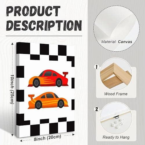 Race Car Wall Art Pictures Boys Room Wall Decor Nursery Toddler Canvas Wall Art Kids Playroom Art Prints Boys Race Car Poster Nursery Artwork Set of 6 for Bedroom 8x10 Inch Framed thumbnail 2