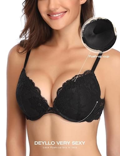 Deyllo Women’s Push Up Lace Bra Comfort Padded Underwire Bra Lift Up Add One Cup thumbnail 3