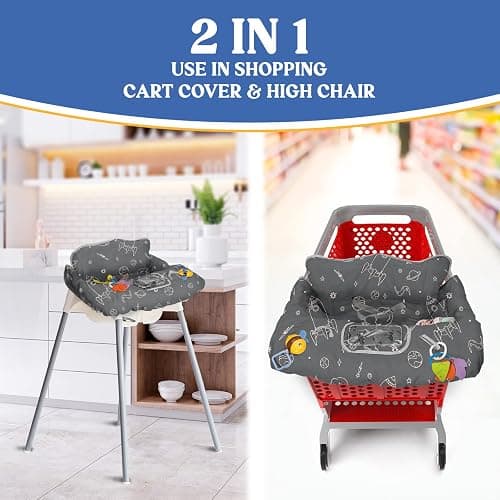 Shopping Cart Cover for Baby PILLANI, Baby Registry Items, High Chair Cover for Restaurant Seat, Grocery Cart Cover for Baby Girl and Boy, Buggy Covers for Babies, Toddler Cart Cover - Space thumbnail 6