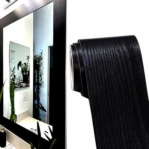 DESOMINOR 32FT Black Border Peel &Stick Black Wood Grain Wallpaper Border Removable Waterproof Bathroom Mirror Frame Sticker (Black, 3.93Inch X 32.8Ft) - Image 1