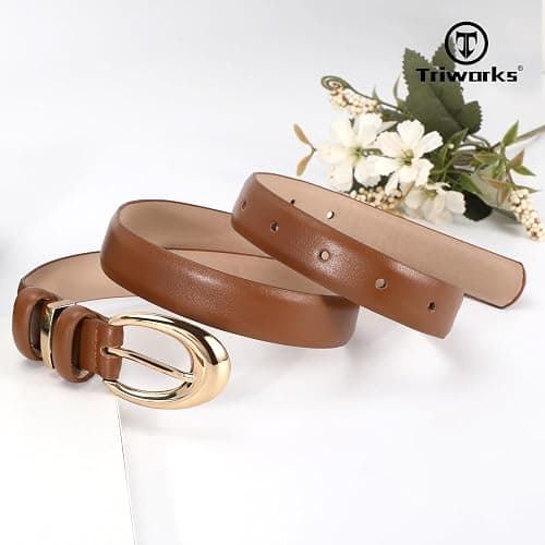 TRIWORKS 3 Pack Women Leather Belt for Jeans Pants Fashion Ladies Faux Leather Belt with Gold Buckle thumbnail 7
