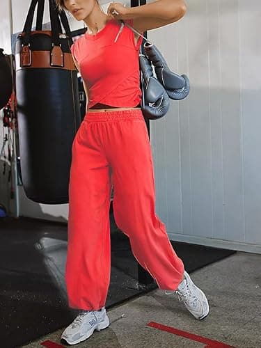 Outfeel Women 2 Piece Outfit Set Loungewear Cropped Tops and Jogger Sweatpant Matching Set Coordinated Sweatsuit with Pockets thumbnail 4