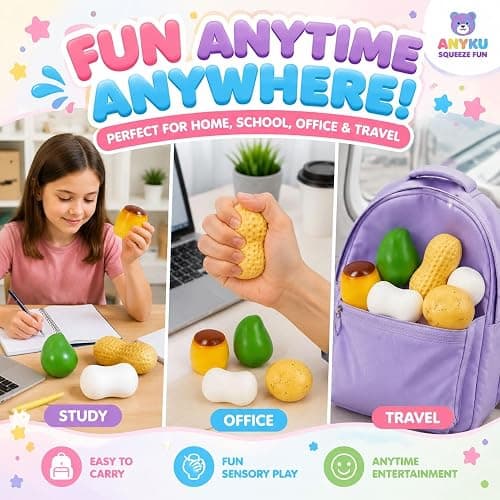 5 Pack Crunchy Squishy Toys Slushy Squeeze Stress Ball Food Toy | Peanut Pudding Potato Mango Soap Bead Filled ASMR Realistic Non Rebound Moldable Adults Party Favor thumbnail 3