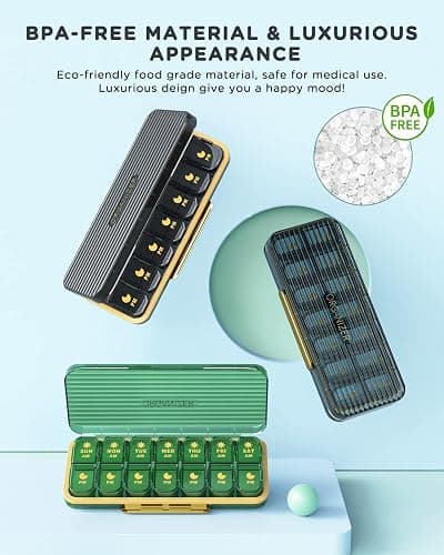 Am Pm Pill Organizer, Weekly Pill Box 2 Times A Day - Acedada 7 Day Pill Organizer with 7 Separate Containers, Portable Daily Medicine Dispenser Case for Vitamin, Fish Oils, Supplements, Stylish Blue thumbnail 2