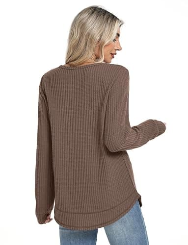 WIHOLL Tunic Tops for Women Loose Fit Dressy Waffle Knit Long Sleeve Shirts Trendy Fall Fashion Crewneck Sweaters Curved Hem thumbnail 5
