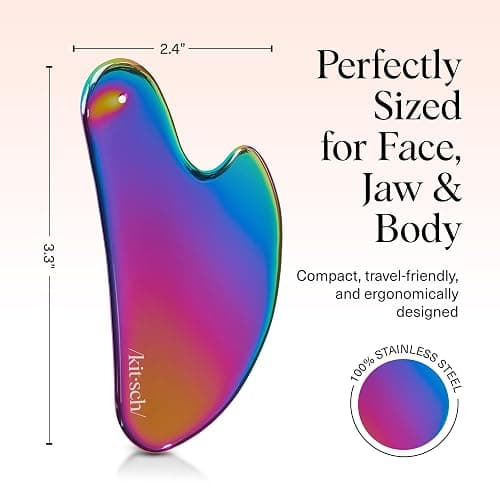 Kitsch Stainless Steel Gua Sha Facial Tools - Lymphatic Drainage Massager for Face & Chin, Jawline Shaper, Double Chin Reducer, Guasha Tool for Face Massager, Skin Care Tools - Irridescent thumbnail 5