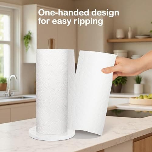 Buruis Wood Paper Towel Holder, Marble Base Modern Decorative Countertop Standing Rolls Holder for Kitchen, Toilet, Pantry and Bathroom (Marble Base White) thumbnail 5