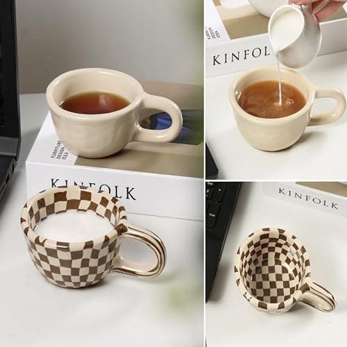 Miaexaugsh Irregular checkerboard coffee mug gift ceramic mug,Pottery,Tea Cup for Office and Home (Brown) thumbnail 8