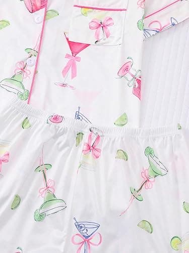 FUVYKOL Women's 2 Piece Wine Print Pajama Sets Sleepwear Short Sleeve Wineglass Nightwear Soft Pjs Lounge Sets thumbnail 6