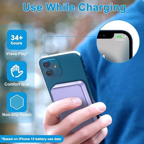 AOGUERBE for Magsafe Portable Charger, 10000mAh Wireless Magnetic Power Bank PD 22.5W Fast Charging Battery Pack with LED Display for iPhone 17/16/15/14/13/12 Series-Purple thumbnail 4