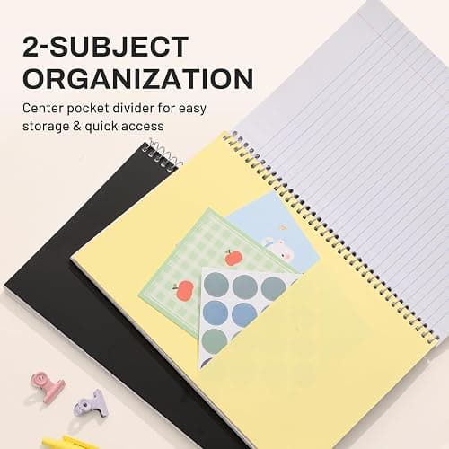 SUNEE Spiral Notebook, 2-Subject, College Ruled Paper, 6" x 9-1/2", 80 Sheets, Spiral Notebooks for School, Black thumbnail 5
