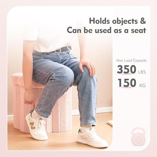 B FSOBEIIALEO Storage Ottoman Cube, Flowers Shaped Ottomans with Storage Foot Stool Footrest, Boucle Ottoman Seat for Dorm Room, Faux Teddy Fur, Pink 15"x15"x15" thumbnail 5