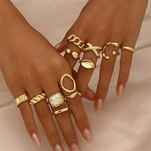 ONBRIG Chunky Gold Rings for Women Non Tarnish Adjustable Stackable Statement Rings for Women Chunky Ring Set Statement Jewelry Sets thumbnail 3