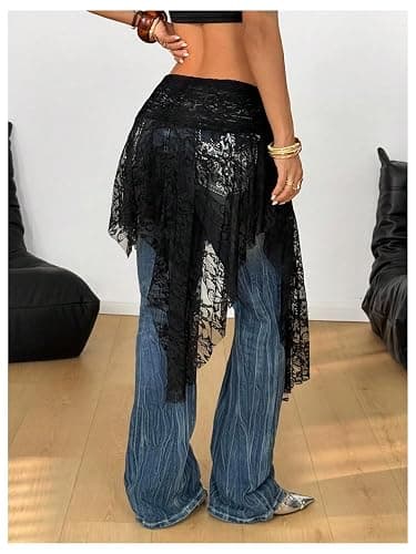SHENHE Women's Lace Skirt Low Rise Asymmetrical Boho Hip Covering Skirt | Y2k, Fairy, Flowy, Western, See-Through, Vacation, Casual, High Waist thumbnail 3