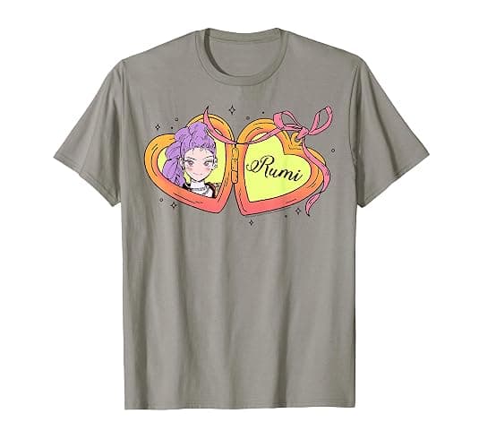 Kpop Demon Hunters Cute Cartoon Rumi Heart Locket and Bow T-Shirt - Image 1