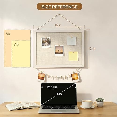 DOLLAR BOSS Double-Sided Bulletin Boards with Linen, 16"x12" 1PC Cork Board | Corkboards for Walls, Small Pin Board, Wood Framed, Decorative Hanging, For Home Kitchen Office, 10 Pushpins 10 Clips thumbnail 3
