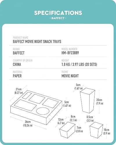 Baffect Movie Night Snack Trays 100pcs Include 20 Movie Night Trays, 20 Popcorn Boxes, 20 Salad Bowls, 20 Nacho Bowls, 20 Movie Party Invitations, Outdoor Movie Night Supplies For Nacho Bar thumbnail 2
