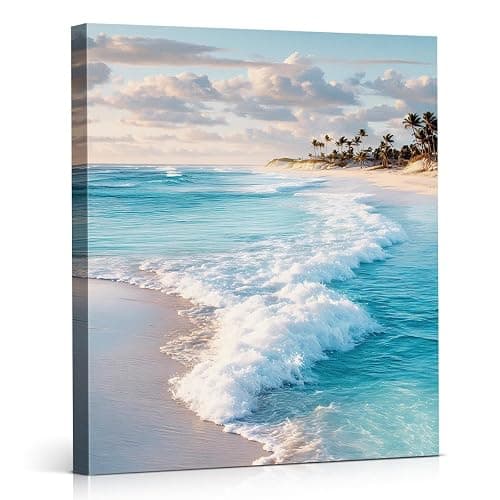 Ocean Wall Art Coastal Wave Seascape Beach Canvas Print Framed | Beach Canvas Wall Art Blue Ocean Painting Picture Aesthetic Decor for Home Beach Room Bedroom 8x10 Inch - Image 1