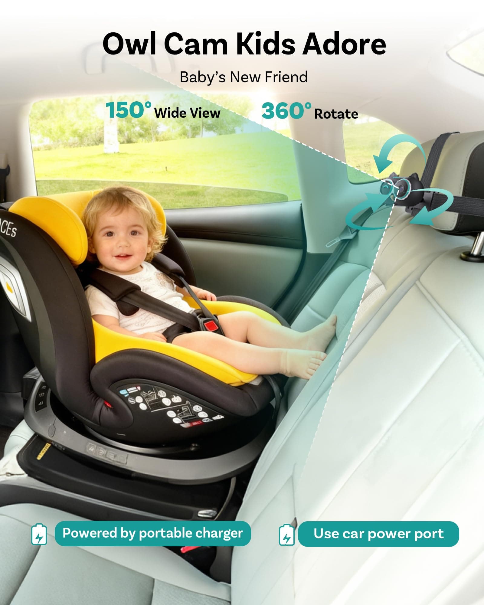 OTTOCAST Baby Car Camera &Wireless CarPlay Adapter,1080P HD Rear Seat Monitor Display on Car Screen,150°Wide Angle No-Glow Night View, Safety for Kids & Infants thumbnail 3