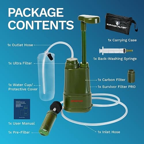 Survivor Filter PRO Portable Water Filter for Camping, Survival & Emergency | USA tested 3-stage 0.01 micron hand pump purifier, virus/bacteria/parasite & heavy metal removal, BPA-free, backpacking thumbnail 6