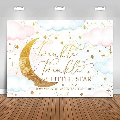 Fitumiw Twinkle Twinkle Little Star Gender Reveal Backdrop 7x5ft Pink or Blue How We Wonder What You are Gender Reveal Background Party Decorations Moon and Stars Boy or Girl Banner - 7x5ft - Pink&Blue - Image 1