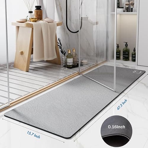Bathroom Runner Mat Rugs Long Diatomite Stone Bath Mat Large Super Absorbent Diatomaceous Earth Bath Mat Non Slip Rubber Backed Fast Dry Shower Mat Thin Bathroom Rugs Floor Mat,15.7"x47.2",Grey thumbnail 2