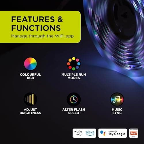 Integral 5m RGB LED Strip Light, Colour Changing, Dimmable, Music Sync - Tuya WiFi Smart App & Remote Control, Plug & Play with UK Plug - for Bedroom, Living Room, Office, Kitchen and More thumbnail 7
