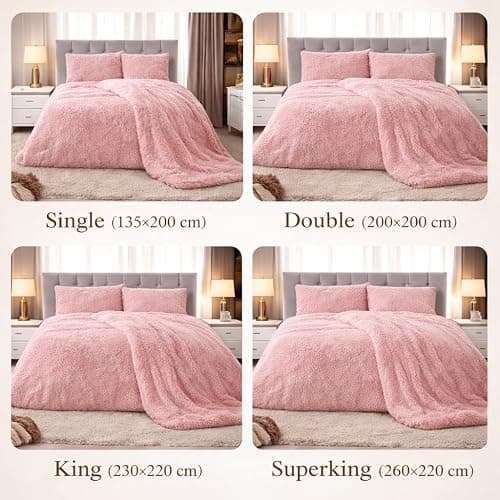 PARADISE STAR Teddy Bear Cuddles Fleece Duvet Cover Set – Alaska Luxury Faux Fur Bedding with Matching Pillowcases, Super Soft Warm Plush Winter Quilt Cover Bed (Blush, Double) thumbnail 3