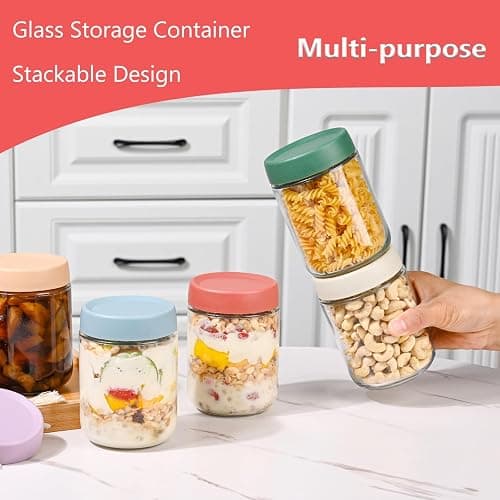 Artcochan Overnight Oats Containers with Lids 16 oz Glass Jars 6 Pack Glass Mason Jars with Airtight Lids, Perfect for Oats, Yogurt, Chia Pudding, Snack thumbnail 5