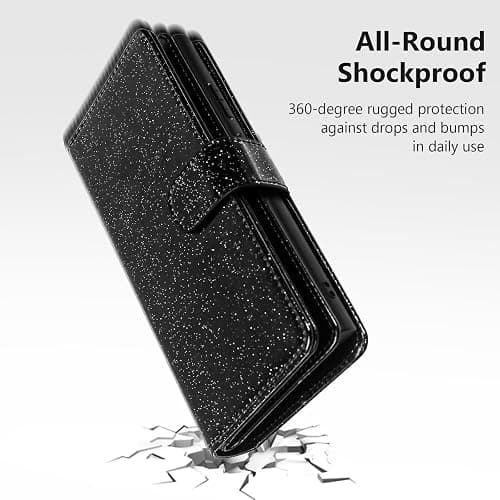 Varikke for iPhone 15 Case Wallet Strong Magnetic Detachable, Black | Magnetic Detachable Phone Cover, with 9-Card Holder Slots, Glitter PU Leather Flip Removable Wallet for Women with Wristlet thumbnail 7