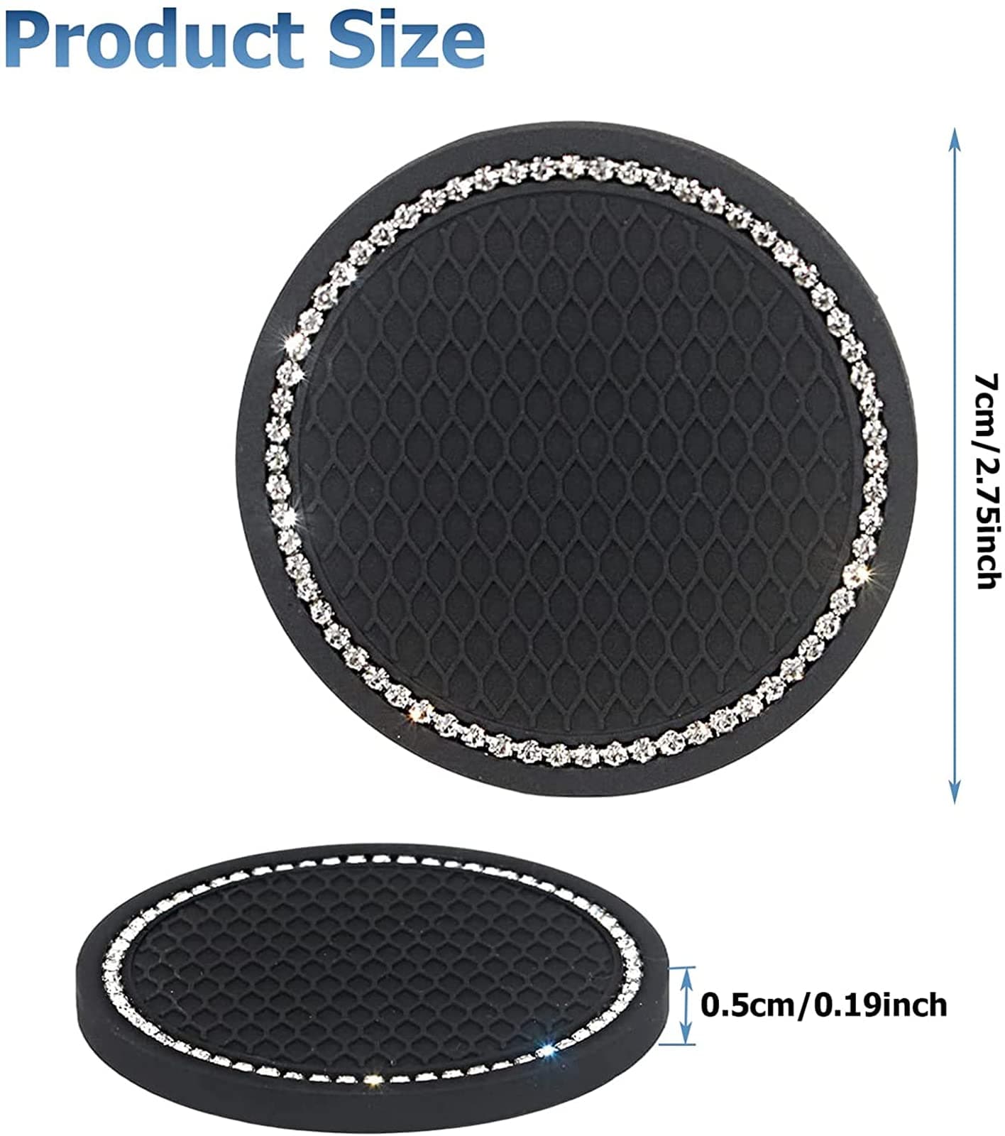 2 Pieces Bling Silicone Anti-Slip Cup Holder Insert Coaster and Engine Ignition Button Ring - Car Interior Accessories With Crystal Rhinestone (Black) thumbnail 2