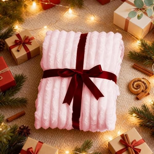 Nookly Pink Twin Size Fleece Blanket, Soft Lightweight Ribbed Plush Bed Blanket, Cozy All-Season Striped Fleece Twin Throw for Bedroom and Home, 60x80 Inches thumbnail 3
