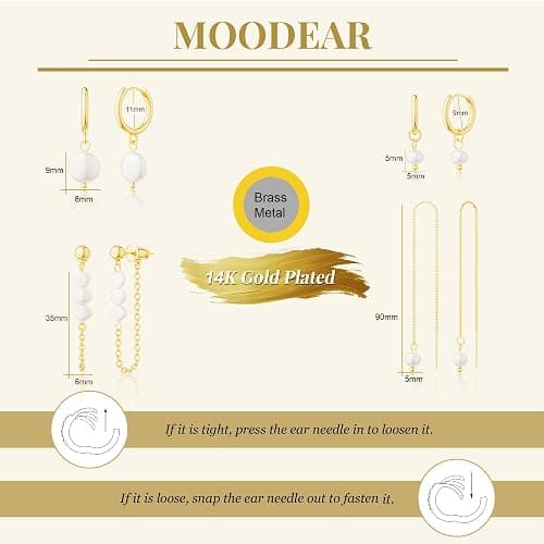 Moodear Gold Earrings for Women No Tarnish - Trendy 14K Gold Plated Pearl Hoop Studs Chain Earrings Stacks for Women Wedding Jewelry Gift thumbnail 5