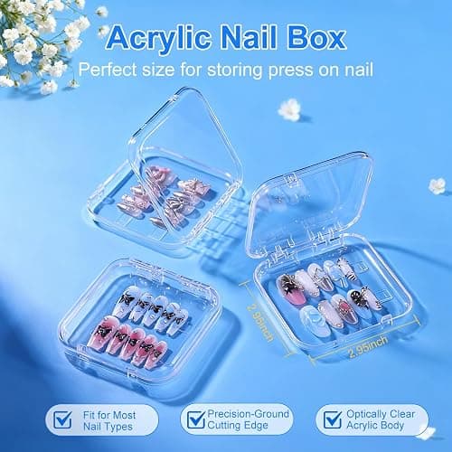 Raisetip 16 Pcs Acrylic Press on Nail Storage Box with Adhesive Double Sided Tape, Press on Nails Packaging Fake Nail Storages Case for Fake Nail Storage Nail Display Nail Salon thumbnail 3