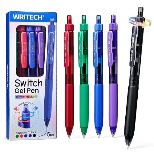 WRITECH Colored Gel Pens 0.7mm: Switch Silent Click Mode for Quiet or Click Feedback Smooth Writing Quick Dry Ink Medium Point for Note Taking Color Coding Journaling School Office Study - Image 1