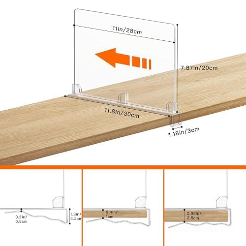 Fixwal 8 PCS Detachable Acrylic Shelf Dividers for Closet Organization Clear Shelf Divider for Closet Organizers and Vertical Purse Organizer for Closet, Bedroom, Kitchen, Office, Cabinets, Bathroom thumbnail 2