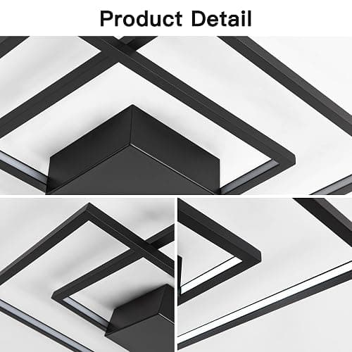 SUNMOO Modern LED Ceiling Light Modern Flush Mount Ceiling Light Fixture, Dimmable 2 Square Frame Premium Lamp for Dining Room Kitchen Bedroom Living Room 40W 6000K Cool Light (Black) - Black-2 thumbnail 8